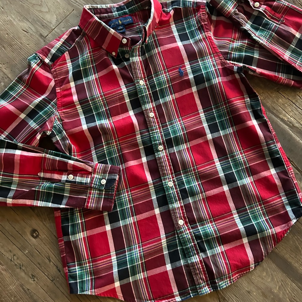 Polo Ralph Lauren Plaid button-down shirt. Christmas/Holiday